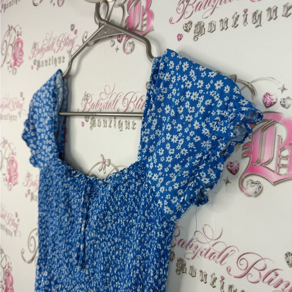 FB sister dress smocked flowers floral Charming Blue Floral flowy Dress - Picture 5 of 14